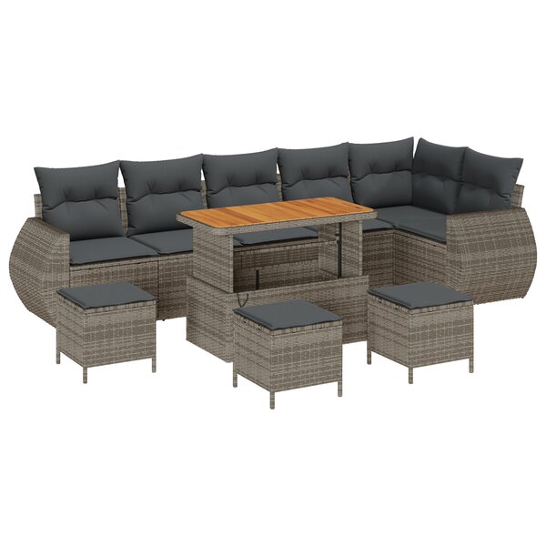 vidaXL Ensemble de canapé de jardin 10 pièces avec coussins gris en rattan poly acacia