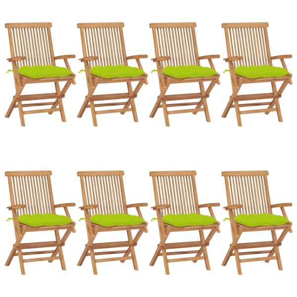 vidaXL Chaises de jardin avec coussins vert vif lot de 8 Teck massif