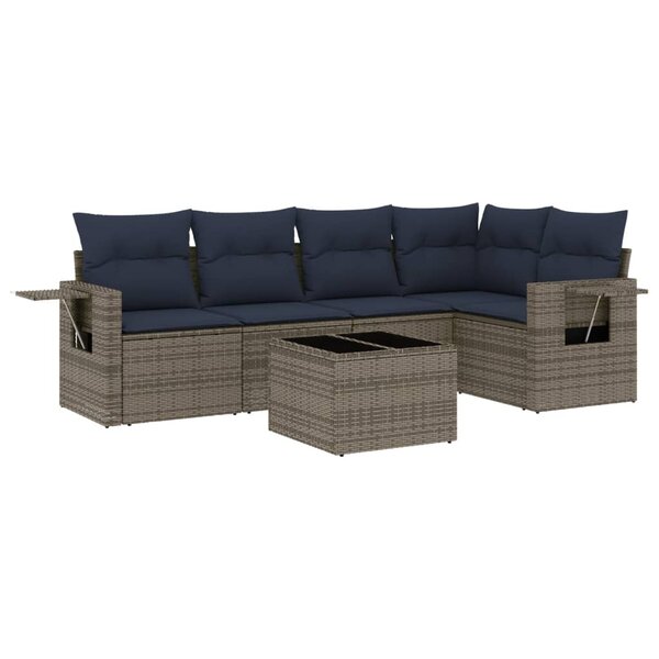 vidaXL Salon de jardin 6 Pièces avec coussins gris résine tressée