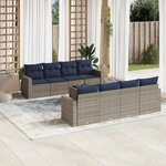 vidaXL Salon de jardin 9 Pièces avec coussins gris résine tressée