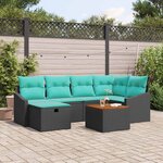 vidaXL Ensemble de canapé de jardin avec coussin 7 Pièces Noir polyrotin