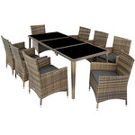 Tectake salon de jardin monaco 8 places avec 2 sets de housses + housse de protection - marron naturel
