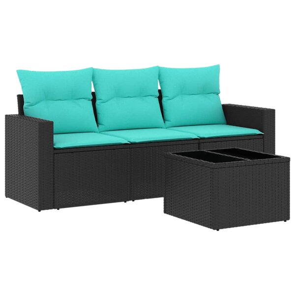 vidaXL Salon de jardin 4 Pièces avec coussins noir résine tressée