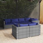 vidaXL Salon de jardin 7 Pièces avec coussins Gris Résine tressée