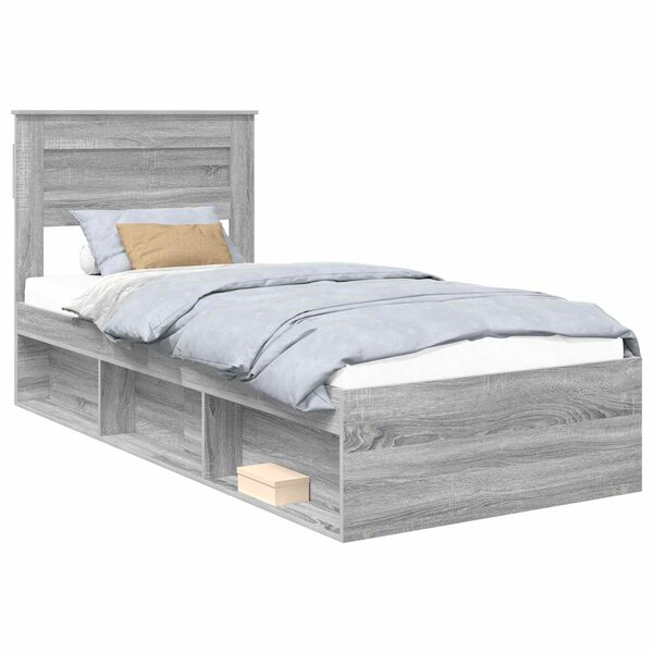 vidaXL Cadre de lit Gris Sonoma 75 x 190 cm Bois de pin massif
