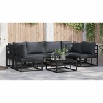 vidaXL Ensemble de canapé de jardin avec coussin 7 Pièces Noir Aluminium