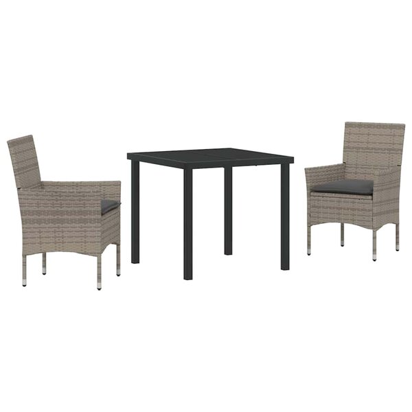 vidaXL Ensemble de salle à manger pour jardin 3 Pièces Gris Poly rotin