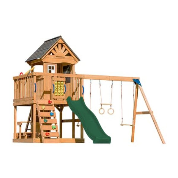 Tour Jack plateforme 2 balançoires table toboggan vert