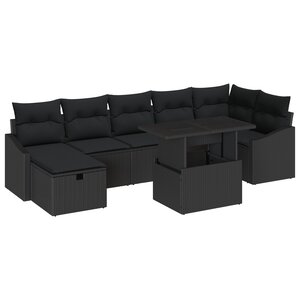 vidaXL Ensemble de canapé de jardin 8 Pièces Noir polyrotin
