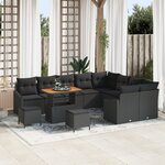 Ensemble de Canapé de Jardin 12 Pièces avec Coussins Rattan Poly Noir Acacia