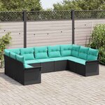 vidaXL Ensemble de canapé de jardin avec coussin 9 Pièces Noir Poly rotin