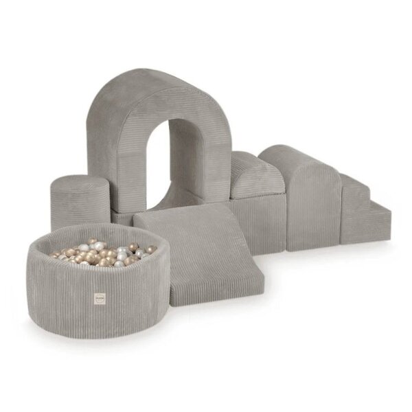 Château de jeux velours côtelé beige avec piscine 150 balles or nacré