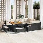 Ensemble de sofa de jardin vidaXL 12 pièces avec coussins Noir Poly Rattan Acacia
