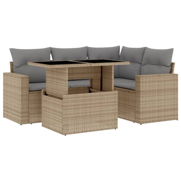 vidaXL Salon de jardin avec coussins 5 Pièces beige résine tressée