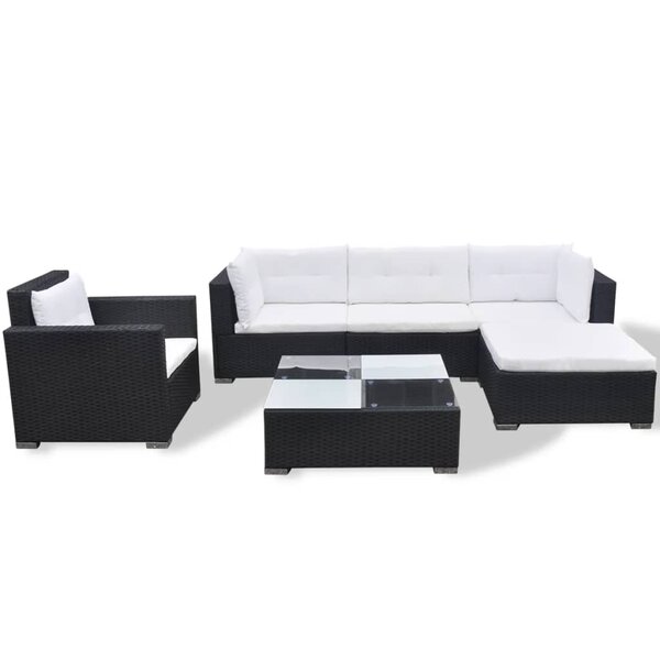 vidaXL Salon de jardin 6 Pièces avec coussins Résine tressée Noir