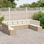 vidaXL Ensemble de canapé de jardin 10 Pièces Beige Poly rotin