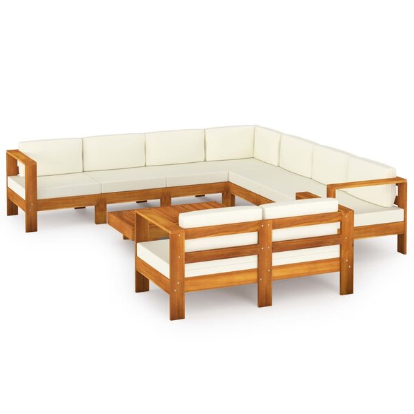 vidaXL Salon de jardin 9 Pièces avec coussins blanc crème bois d'acacia