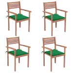 vidaXL Chaises de jardin lot de 4 et coussins vert Bois de teck solide