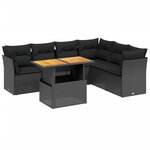 vidaXL Salon de jardin 7 Pièces avec coussins noir résine tressée