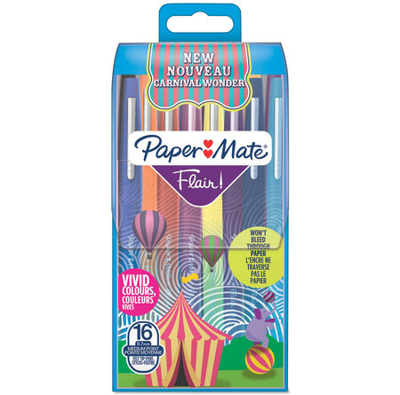 Paper Mate Flair 16 Feutres de Coloriage  assortiment de couleurs carnaval  pointe moyenne (0 7 mm)