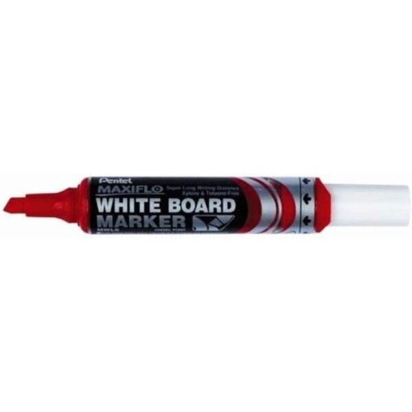 Marqueur tableaux blancs maxiflo  pointe biseautée large  rouge x 12 pentel