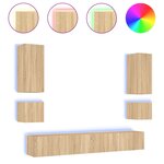 vidaXL Meuble TV muraux 6 Pièces avec lumières LED chêne sonoma