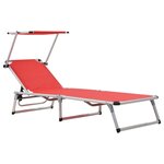 vidaXL Chaises longues pliables et toit 2Pièces Aluminium textilène Rouge