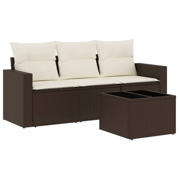 vidaXL Salon de jardin 4 Pièces avec coussins marron résine tressée