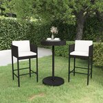 vidaXL Ensemble de bar de jardin 3 Pièces et coussins Résine tressée Noir