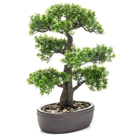 Emerald Mini bonsaï Ficus artificiel sur plaque marronne 43 cm