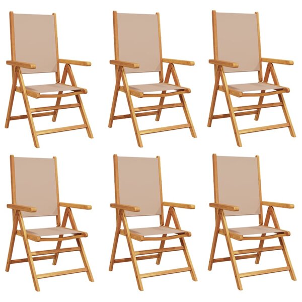 vidaXL Chaises inclinables de jardin lot de 6 taupe tissu bois massif