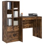 vidaXL Bureau avec tiroir avec étagère avec stockage 2 Pièces Chêne fumé