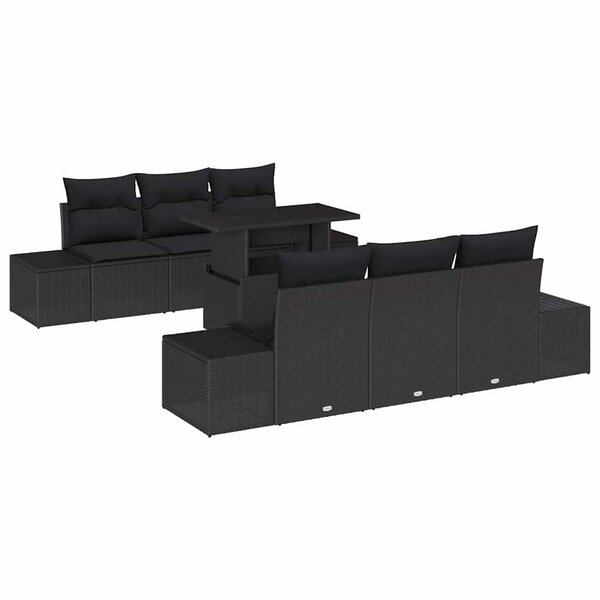 vidaXL Ensemble de Canapés avec coussin 7 Pièces Noir polyrotin