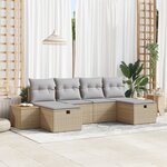 vidaXL Ensemble de canapés de jardin 6 pièces avec coussins beige rattan poly
