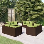 vidaXL Salon de jardin 8 Pièces avec coussins résine tressée marron
