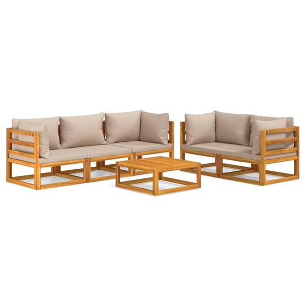 vidaXL Salon de jardin 6 Pièces avec coussins taupe bois massif