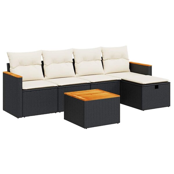 vidaXL Salon de jardin 6 Pièces avec coussins noir résine tressée