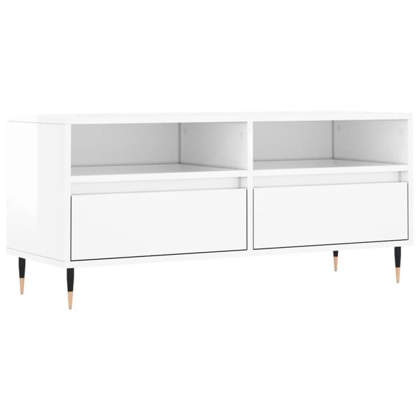 vidaXL Meuble TV blanc brillant 100x34 5x44 5 cm bois d'ingénierie
