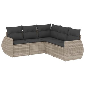 vidaXL Salon de jardin 5 Pièces avec coussins gris clair résine tressée
