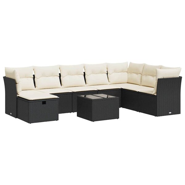 vidaXL Salon de jardin 9 Pièces avec coussins noir résine tressée