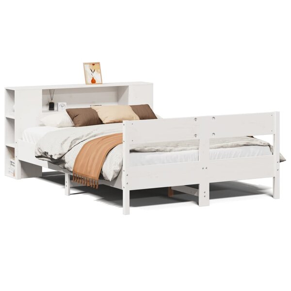 vidaXL Lit bibliothèque sans matelas blanc 160x200 cm bois pin massif