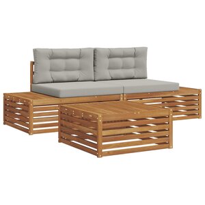 vidaXL 4 pc Ensemble de canapés d'extérieur Gris Naturel et Clair