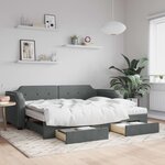 vidaXL Lit de jour avec gigogne et tiroirs gris foncé 80x200 cm tissu