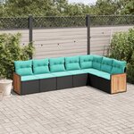 vidaXL Salon de jardin 7 Pièces avec coussins noir résine tressée