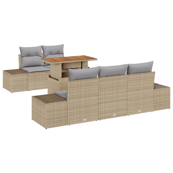 vidaXL Ensemble de jardin 6 pièces avec coussins beige en poly rattan et acacia