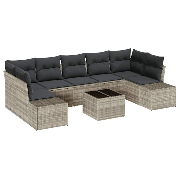 vidaXL Ensemble de canapé de jardin 8 Pièces Gris clair Poly rotin