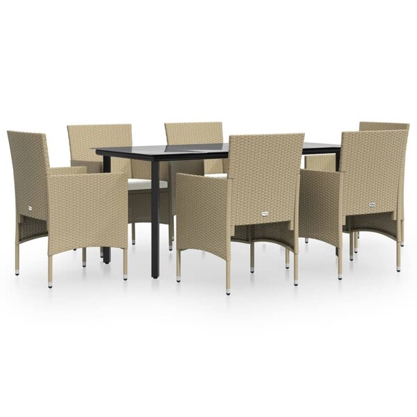 vidaXL Ensemble à manger de jardin coussins 7 Pièces Beige/noir