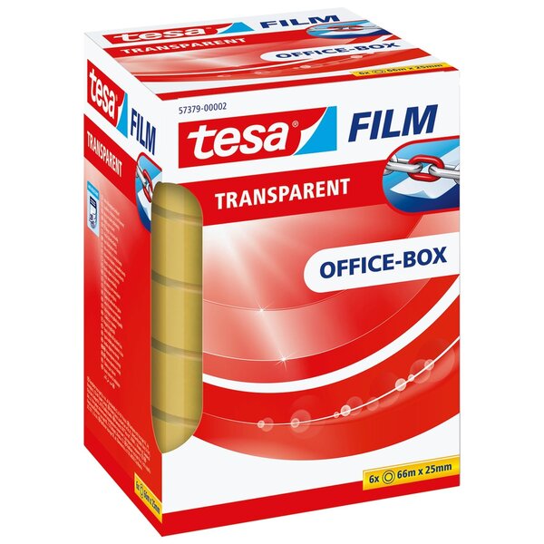 Pack de 6 Rubans Adhésif tesafilm Office Box 66m x 25mm Transparent TESA