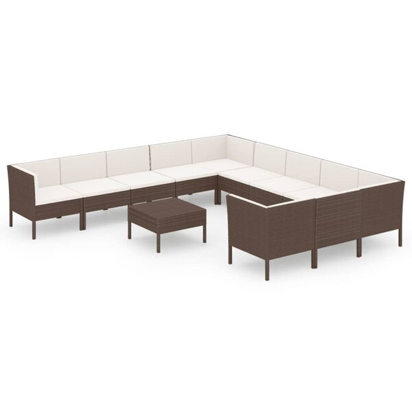 vidaXL Salon de jardin 12 Pièces avec coussins Résine tressée Marron