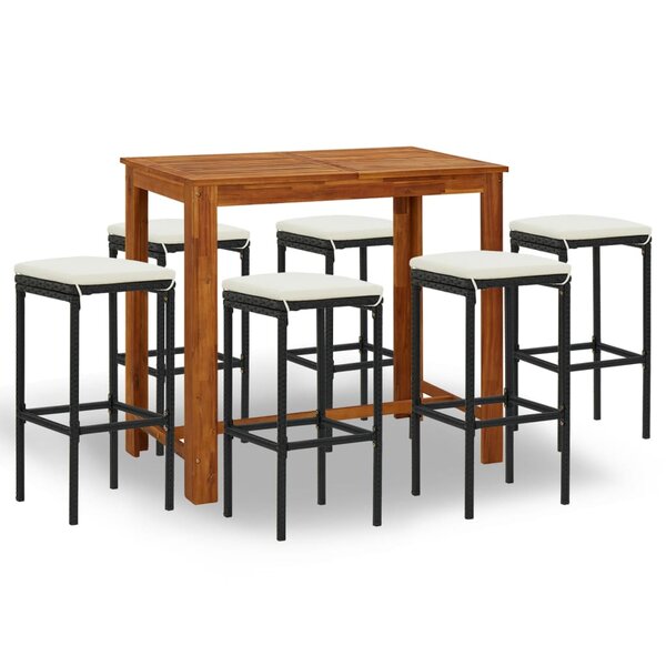 vidaXL Ensemble de bar de jardin avec coussins 7 Pièces Noir